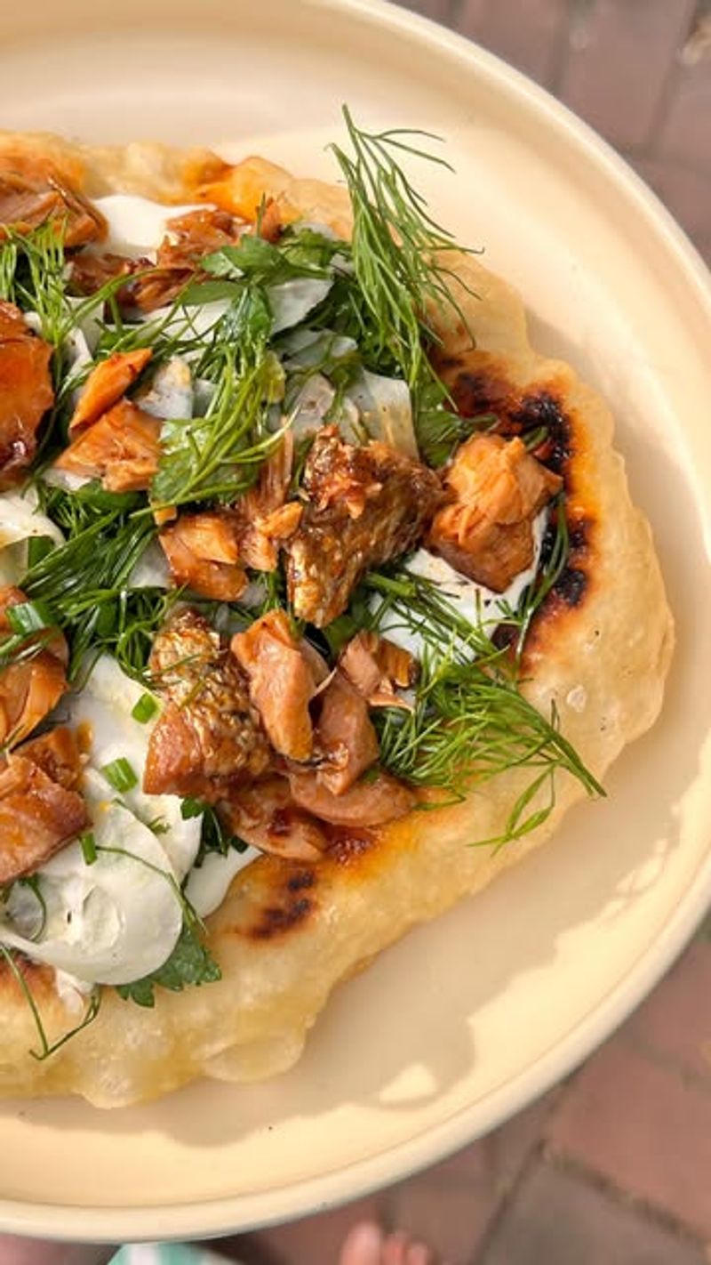 Smoked Trout and Fennel Flatbread with Creme Fraiche
