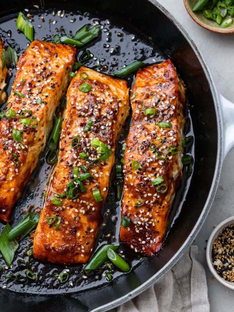 Dripped Miso Glaze on Grilled Salmon