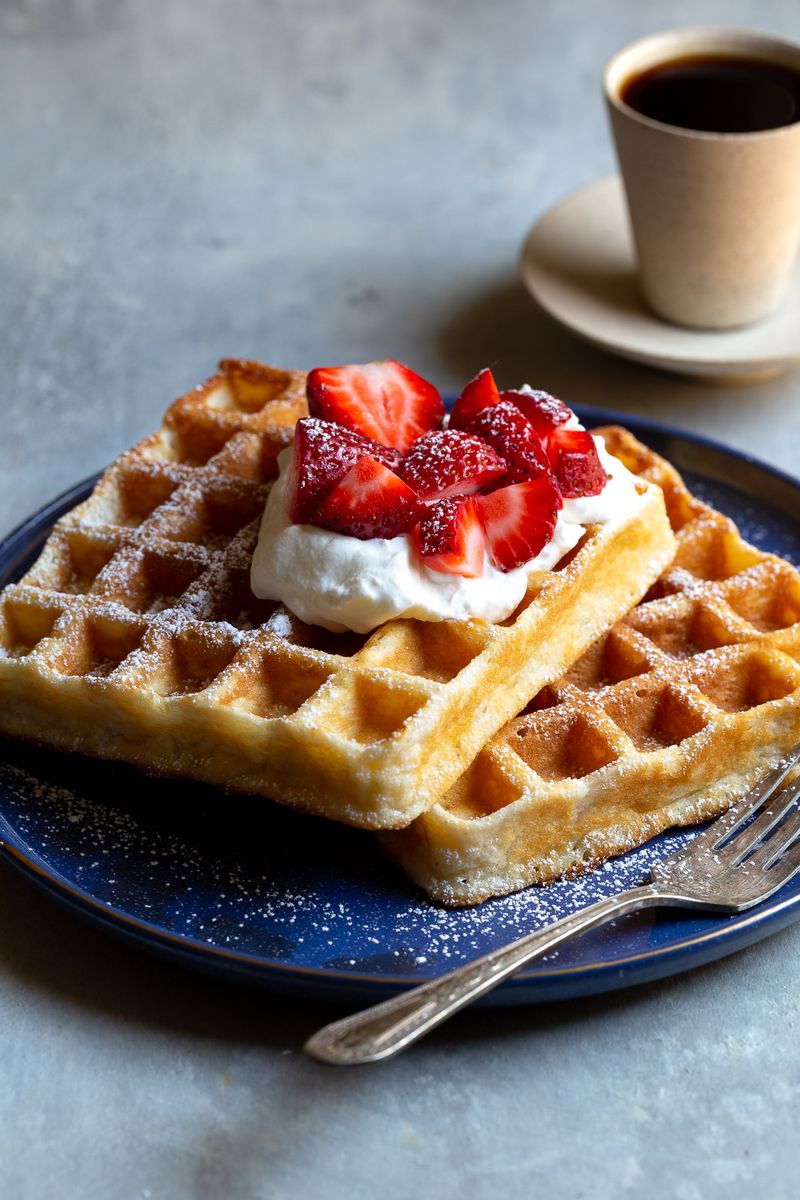 Waffles with Fresh Strawberries and Whipped Cream