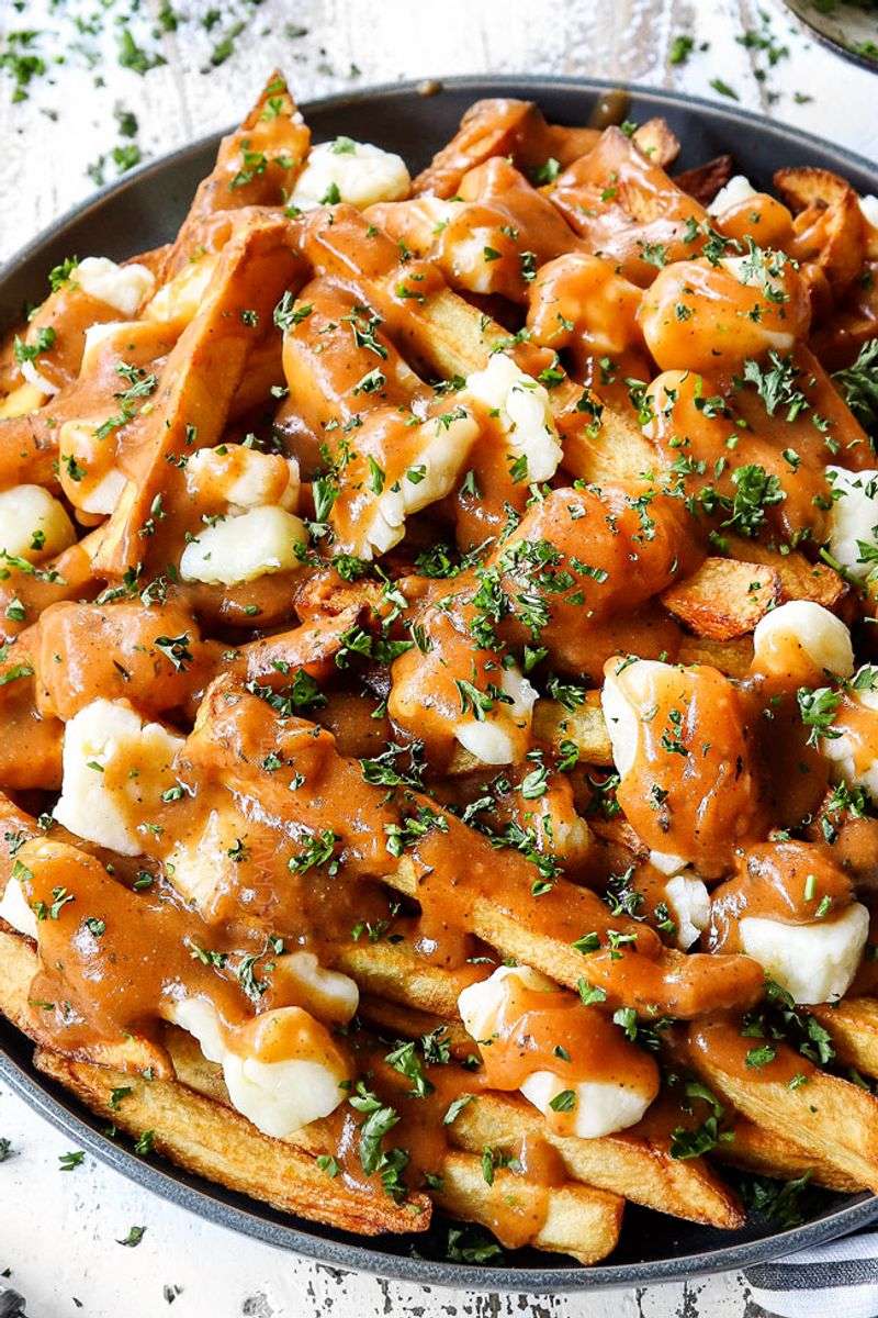 Poutine-Style Fries Loaded with Cheese Curds and Dark Gravy