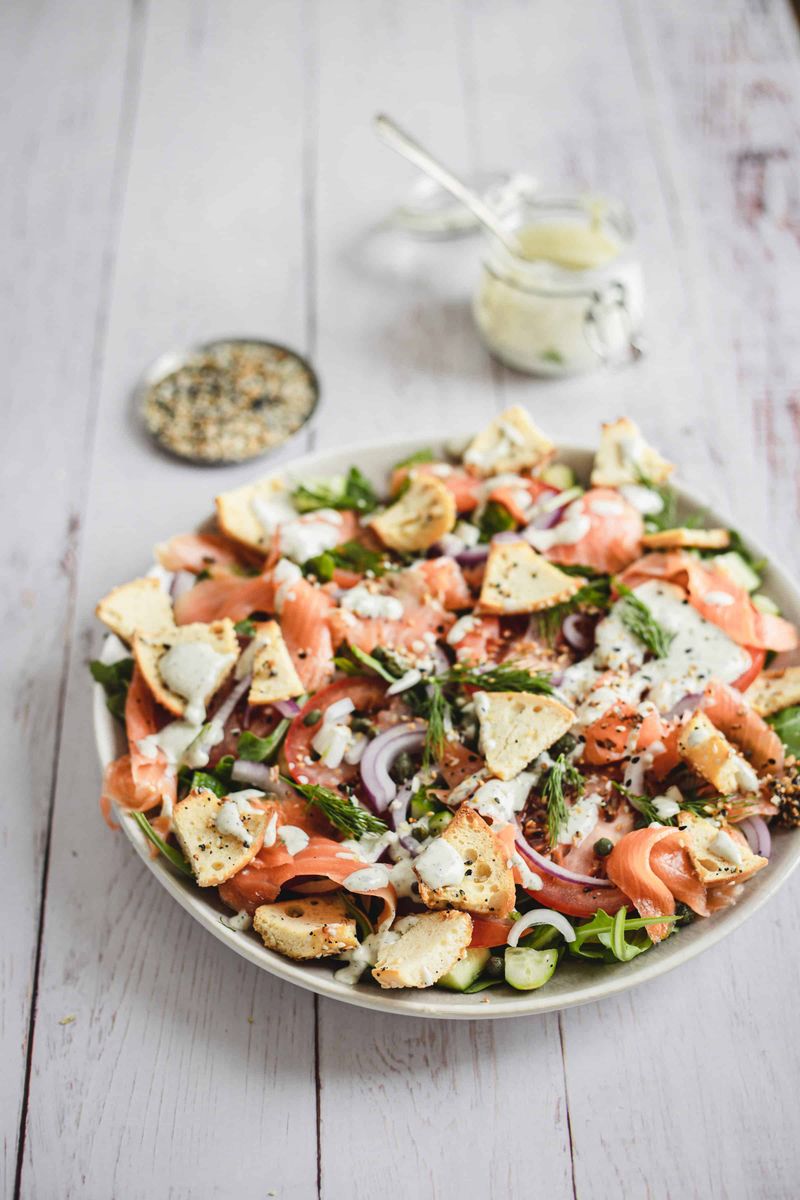 Everything Bagel Salad with Cream Cheese Dressing