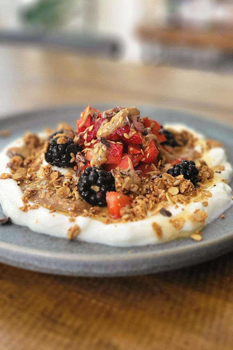 Greek Yogurt Parfait Built Directly on the Plate