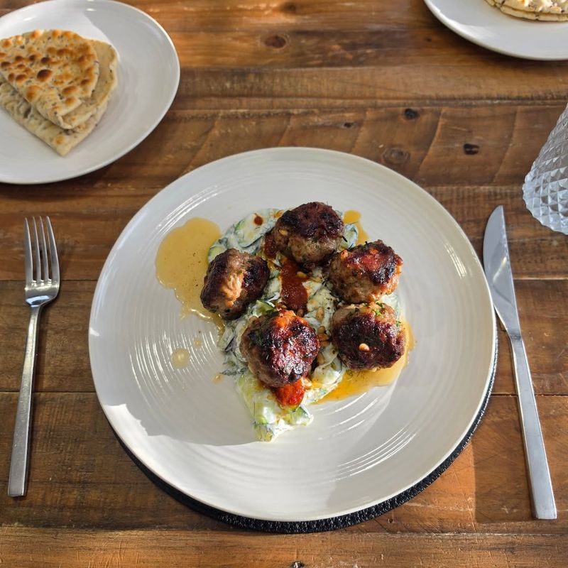 Crumbled Lamb Meatballs over Yogurt