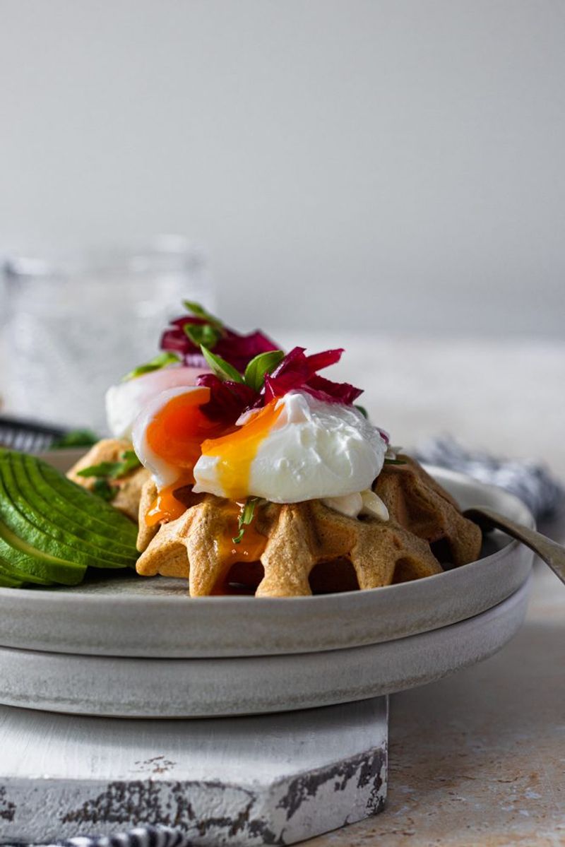 Avocado And Poached Egg Waffles