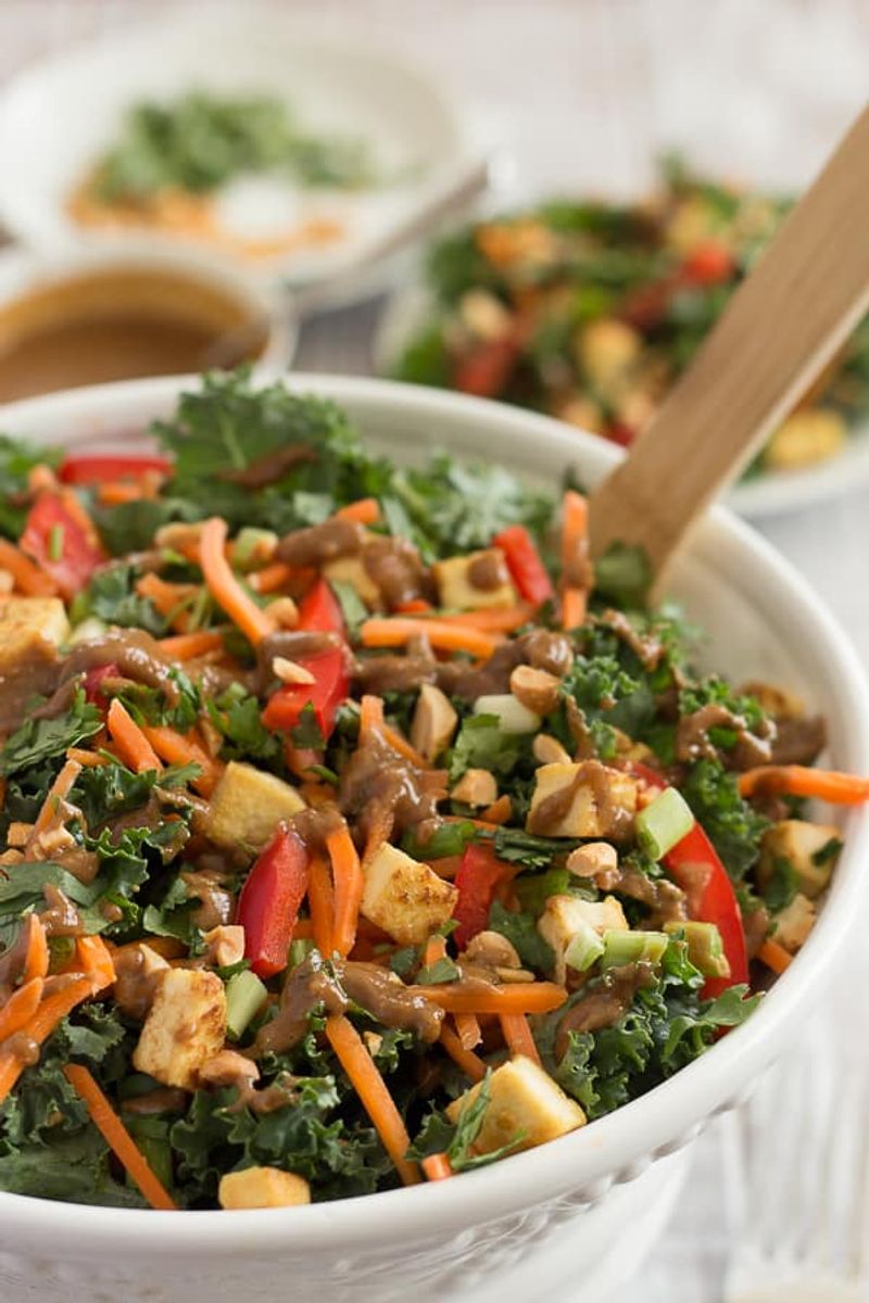 Tofu and Kale Salad with Peanut Dressing