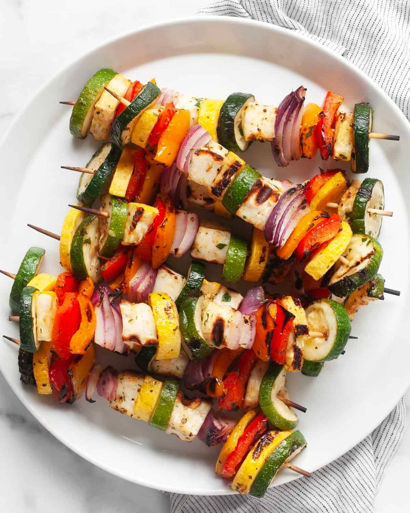 Grilled Halloumi and Veggie Skewers
