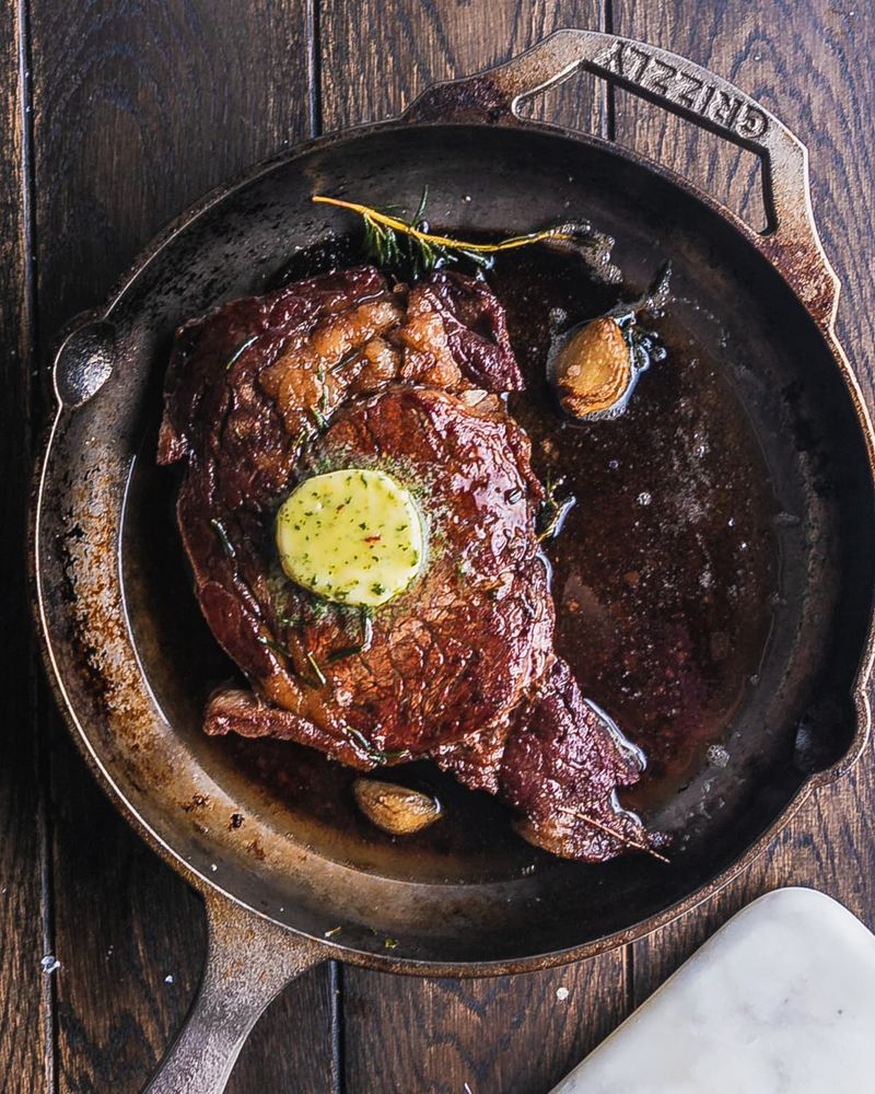 Reverse-Seared Ribeye With Herb Compound Butter