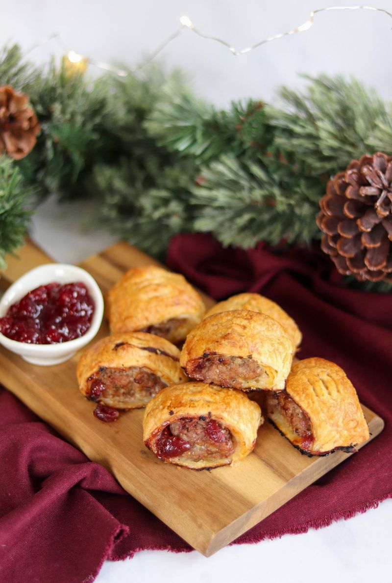 Mini Cocktail Sausage Rolls with Cranberry Dip