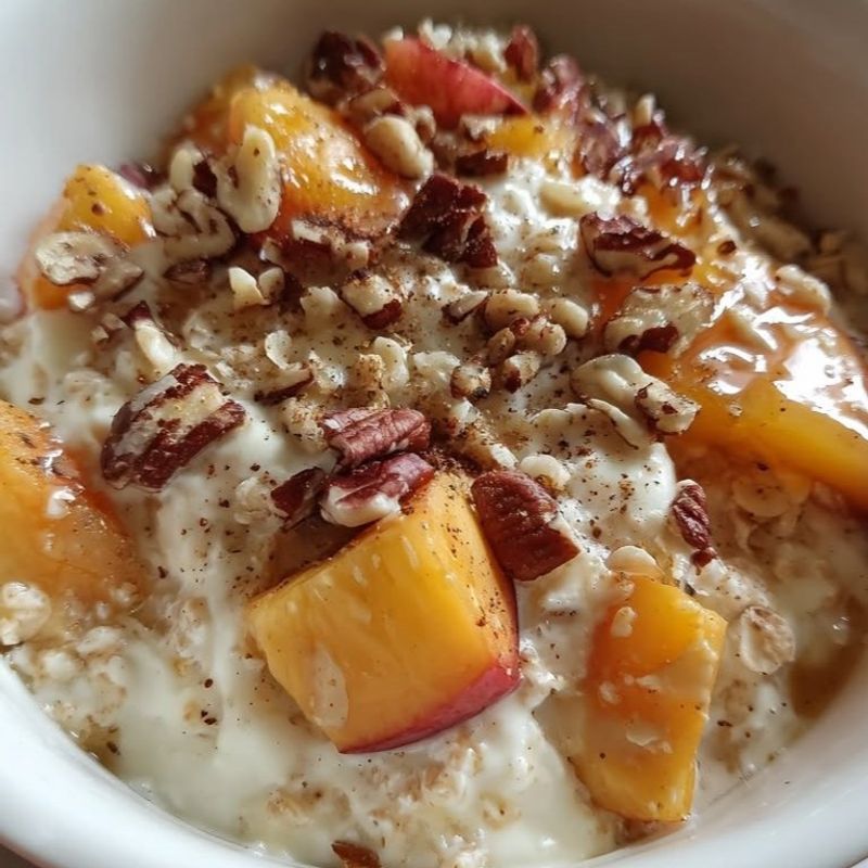 Cottage Cheese Bowl With Peaches and Flaxseeds