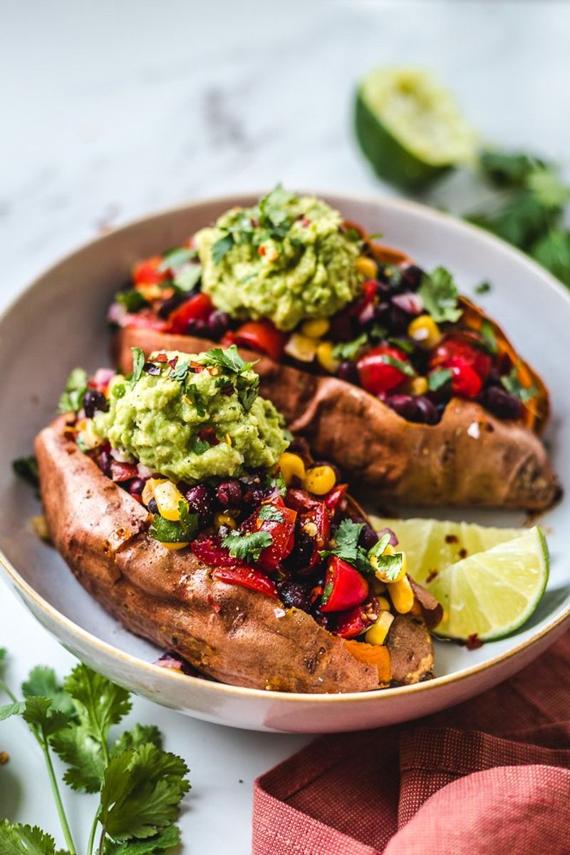 Baked Sweet Potato with Black Bean Chili