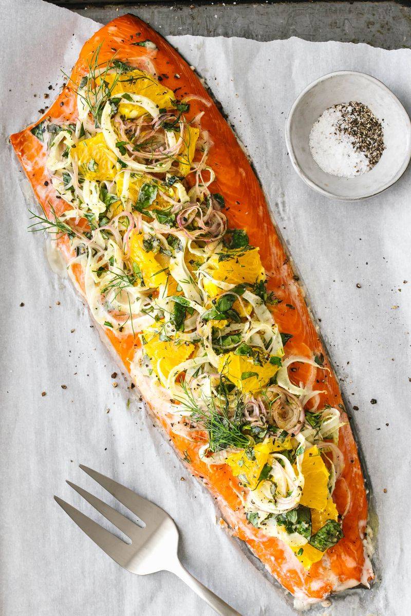 Maple Dijon Salmon With Fennel and Orange Slices