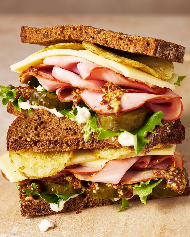 Ready Salted Crisp and Ham Sandwich with Mustard