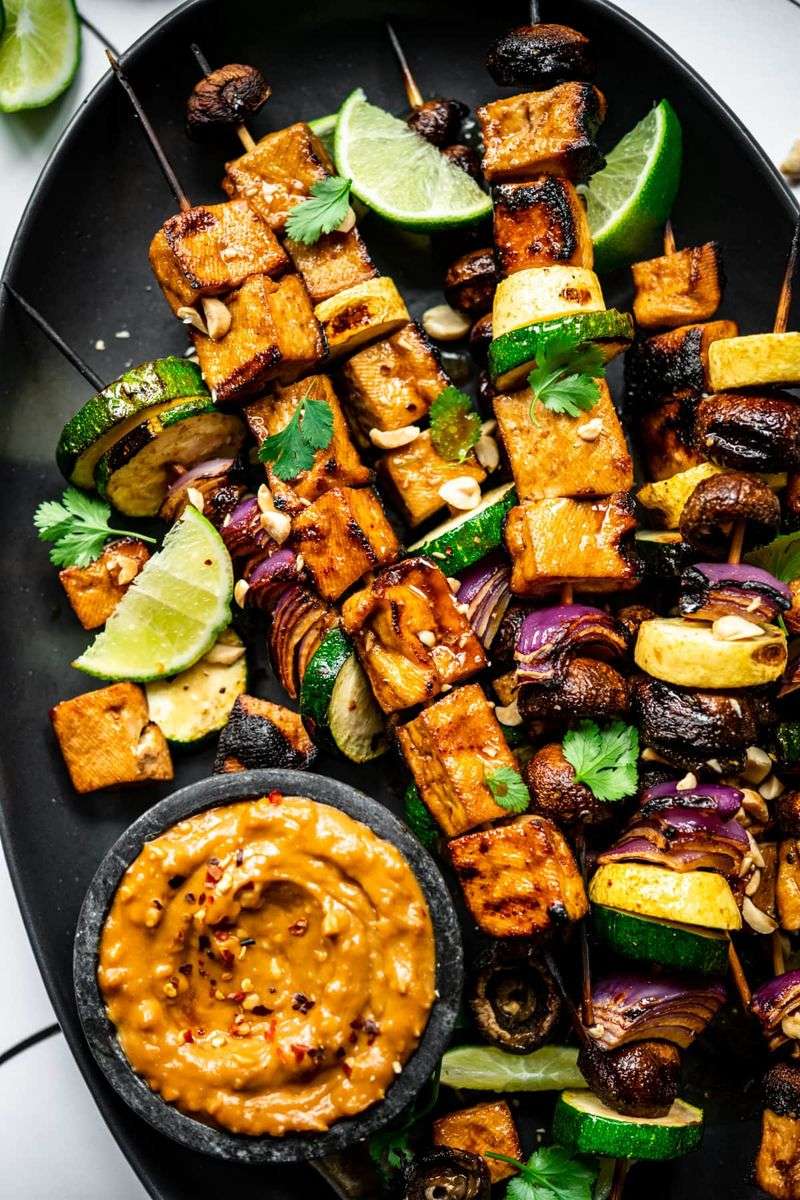 Veggie Tofu Skewers with Peanut Sauce