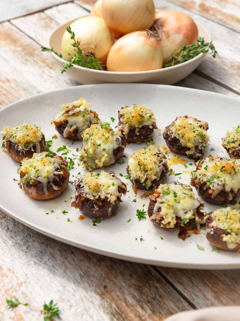 Caramelized Onion and Gruyere Stuffed Mushrooms