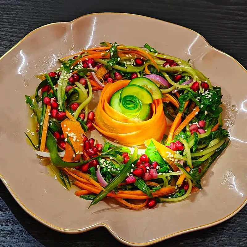 Radish, Cucumber Ribbon, and Sesame Cracker Bowl