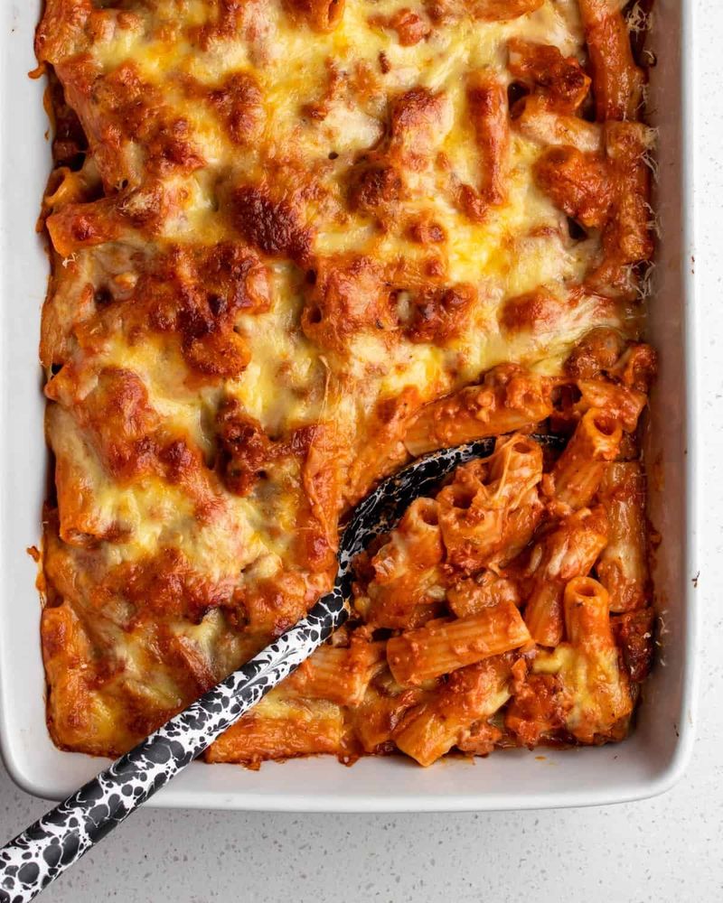 Sausage and Tomato Rigatoni Bake