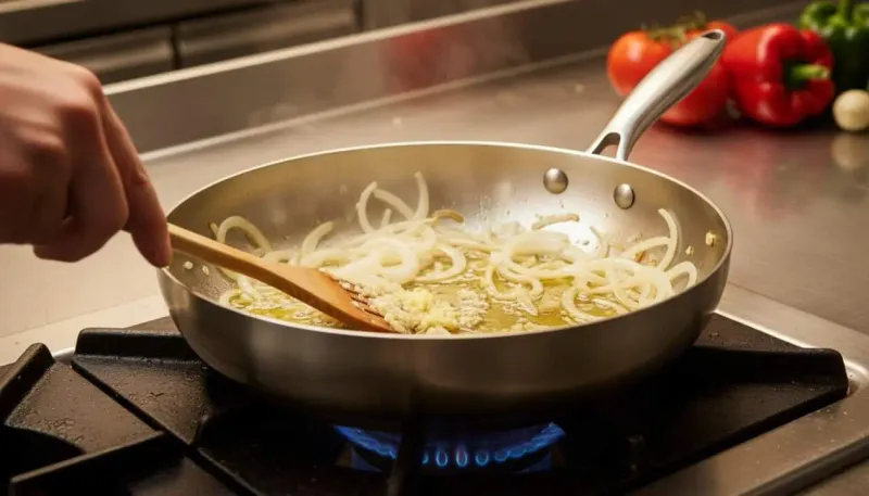 Adding Onions and Garlic to the Pan at the Same Time