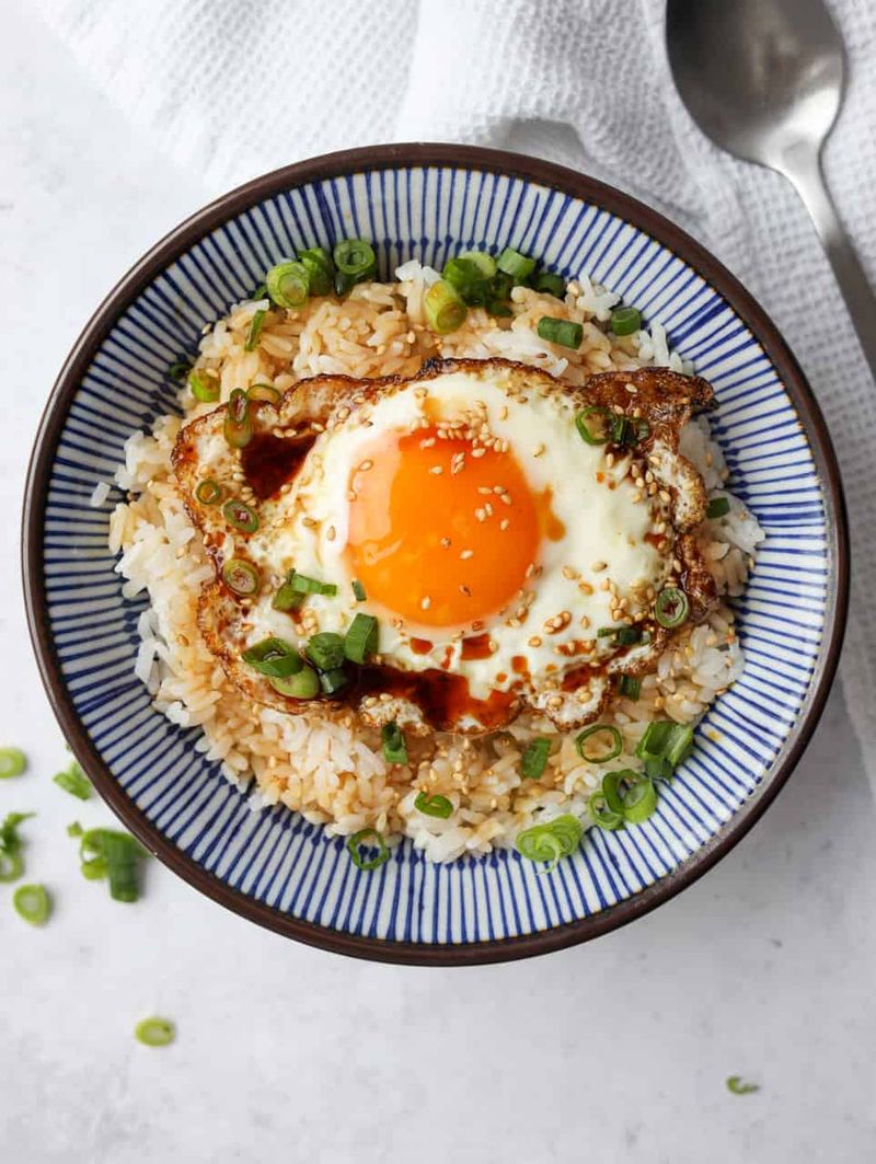 Cold Leftover Rice with Soy Sauce and a Fried Egg on Top