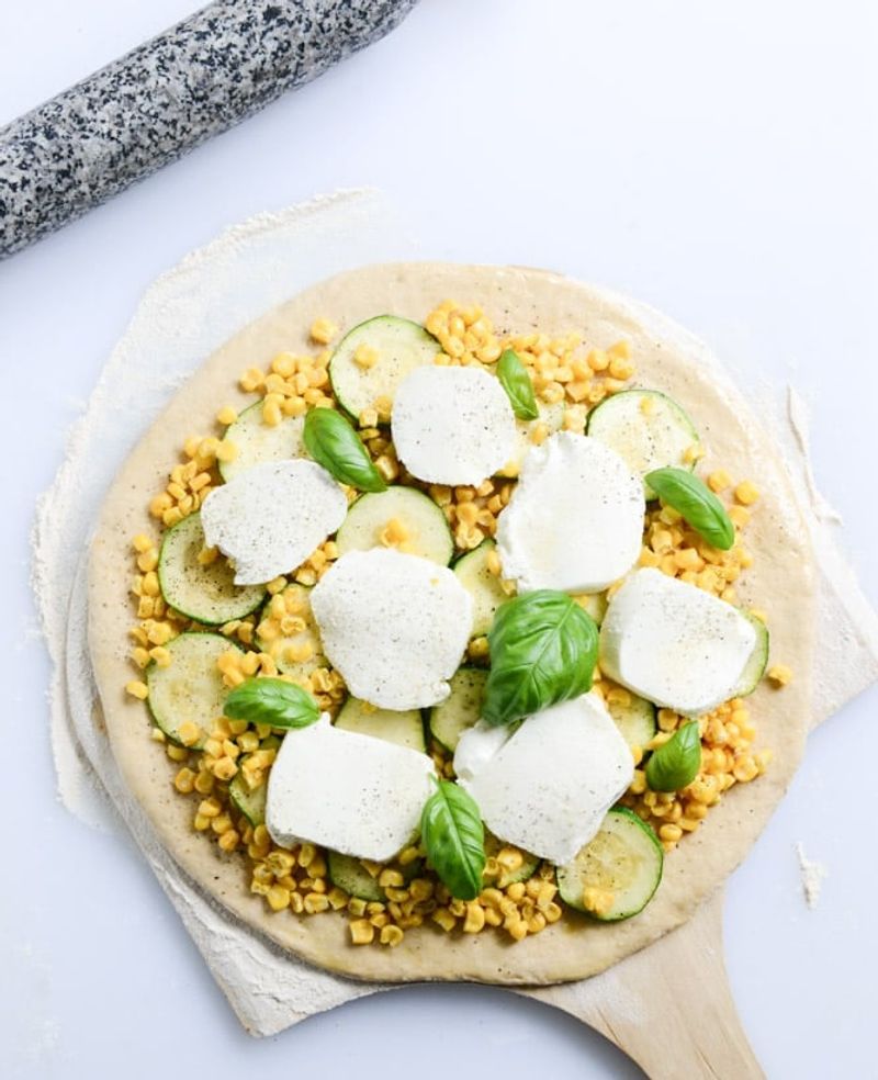 Sweetcorn Pizza with Mozzarella and Basil