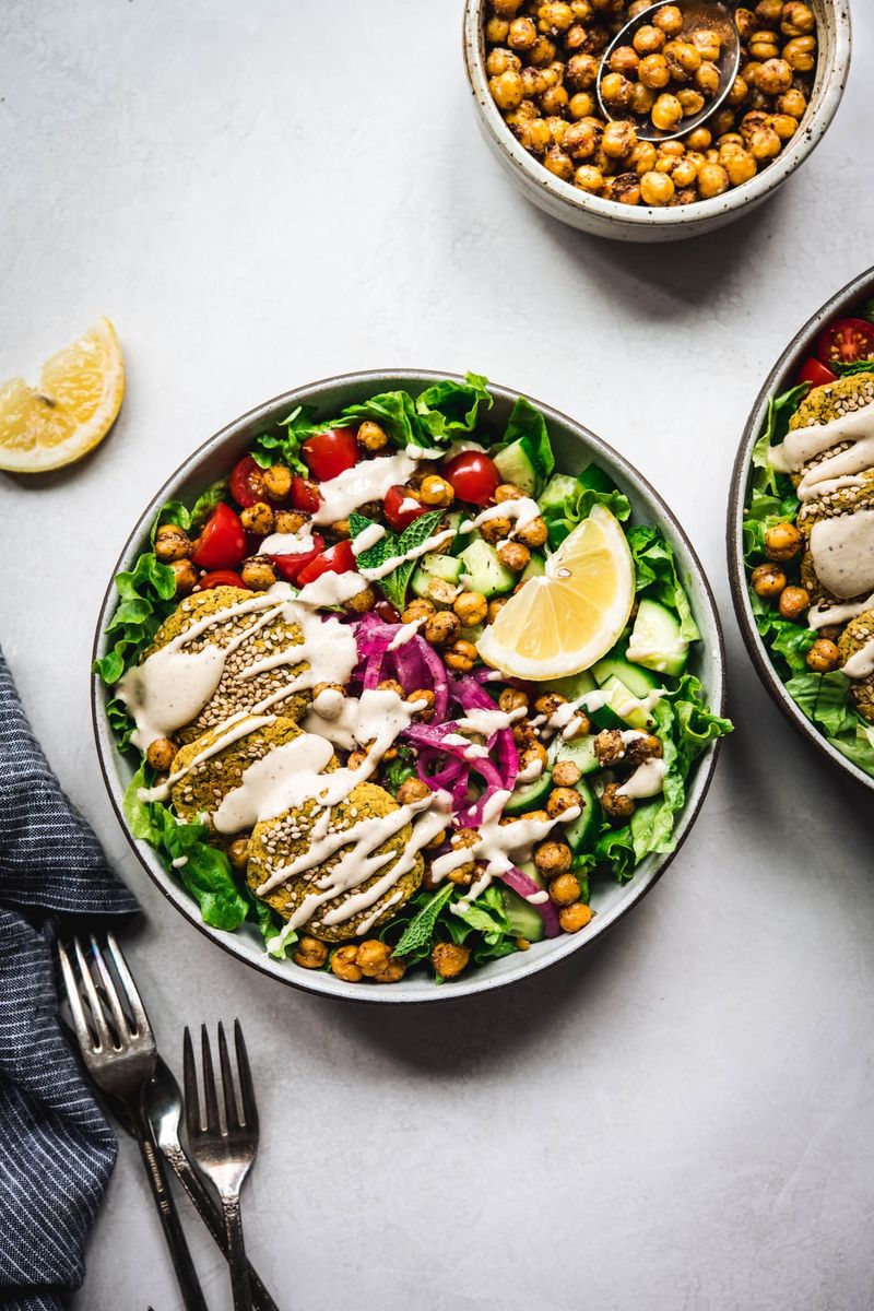 Baked Falafel Bowl with Tahini Drizzle
