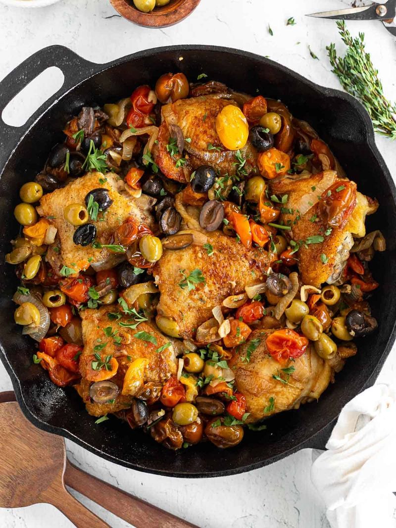 Roast Chicken Legs with Olives and Sun-Dried Tomatoes