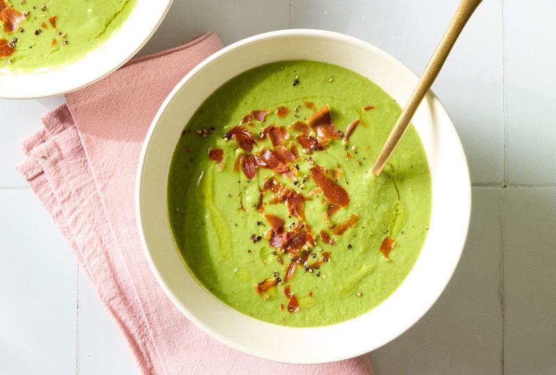Pea and Mint Soup with Crispy Pancetta