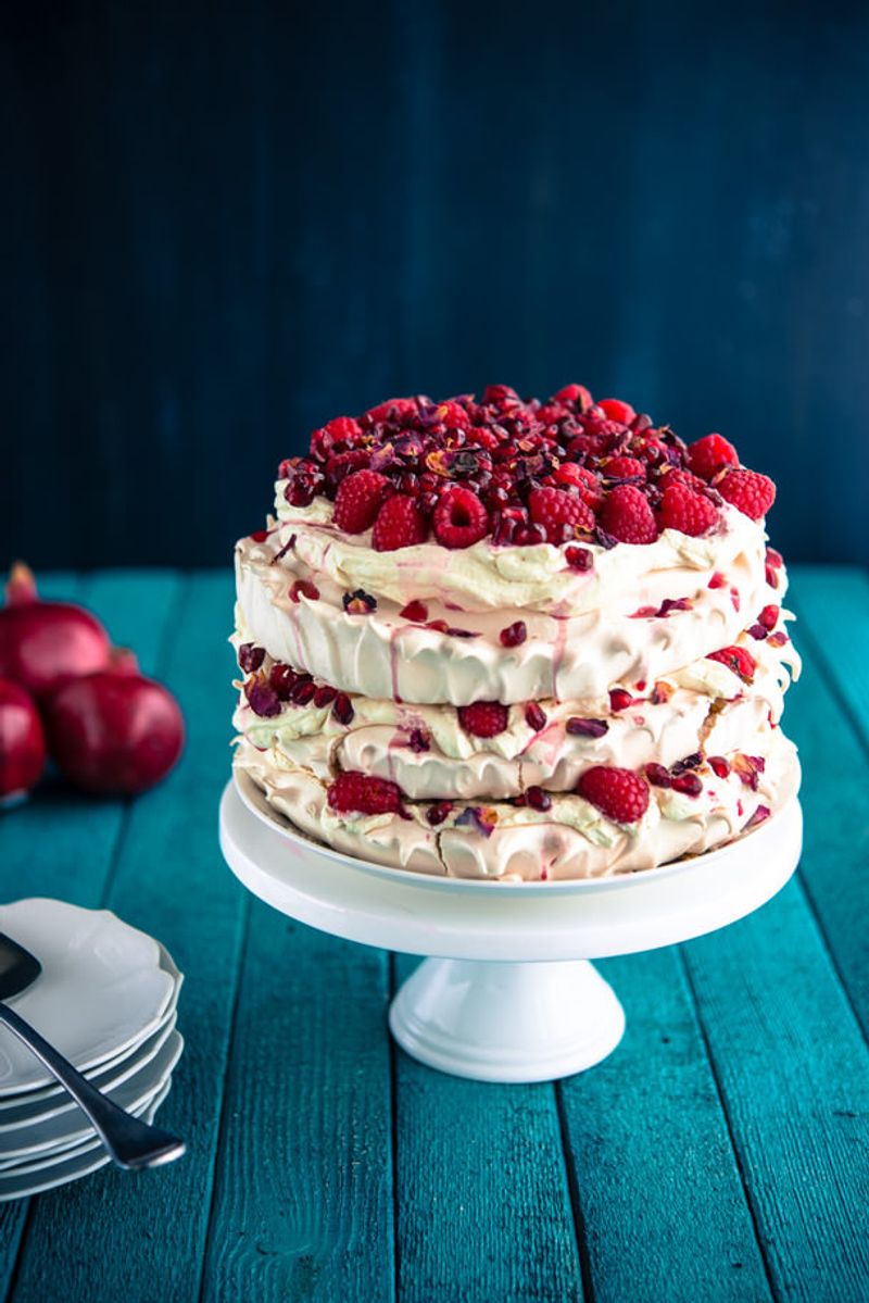 Raspberry and Rose Pavlova