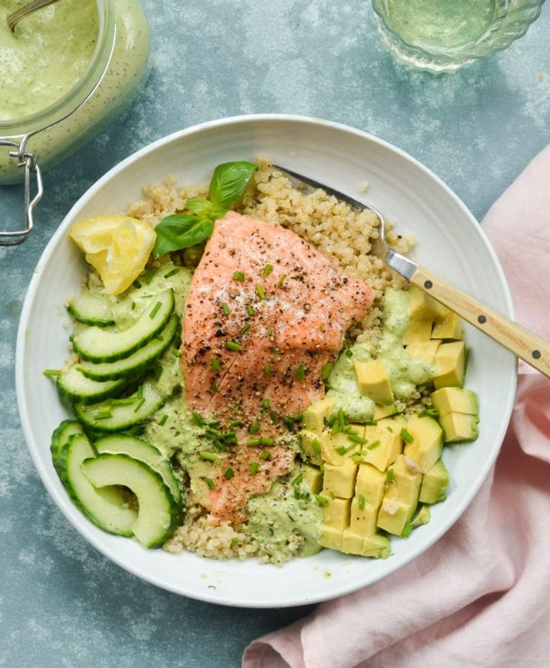 Salmon Grain Bowl with Tahini Dressing