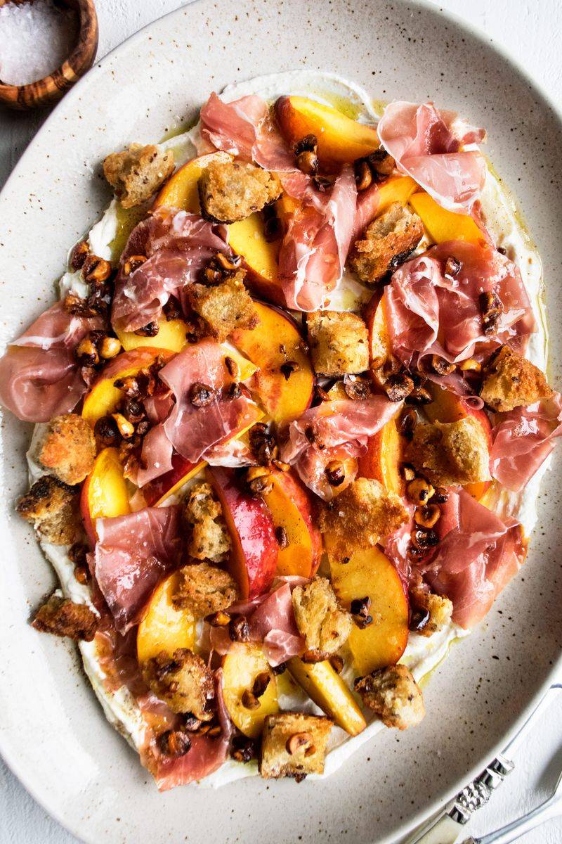 Peach and Prosciutto Pasta with Goat Cheese