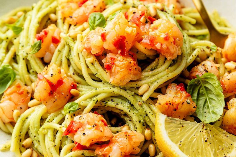 Spicy Shrimp Pesto Pasta