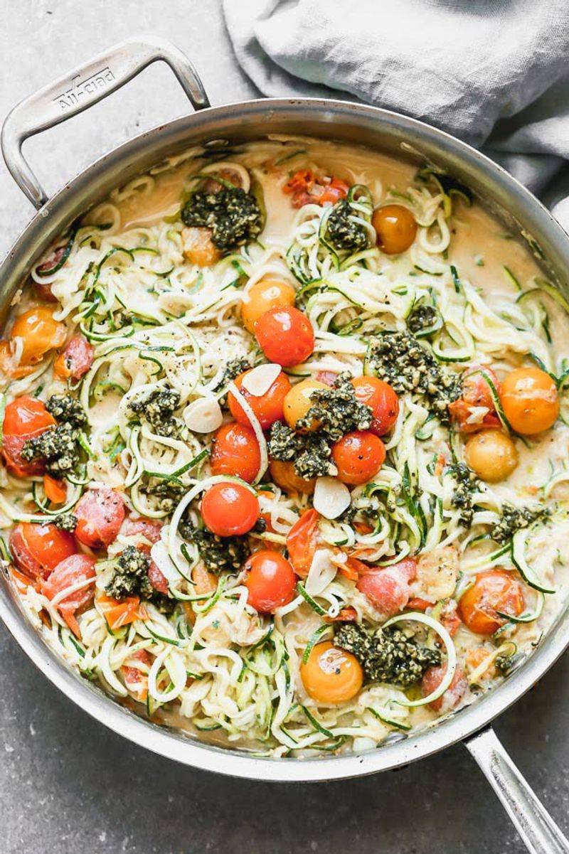 Zucchini Noodles with Pesto and Cherry Tomatoes