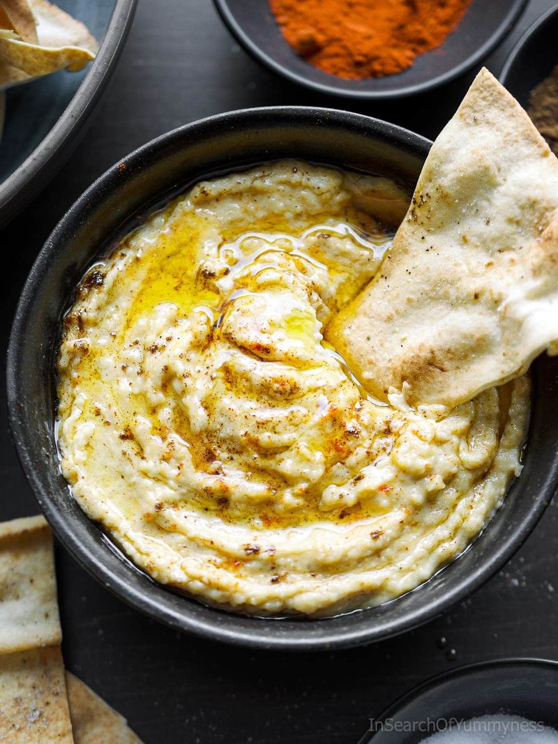Hummus with Warm Pita and a Pool of Olive Oil on Top