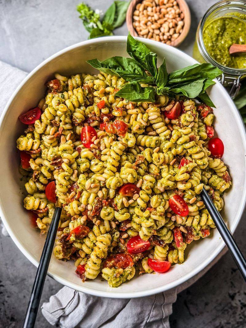 Cold Pesto Pasta Salad with Sun-Dried Tomatoes