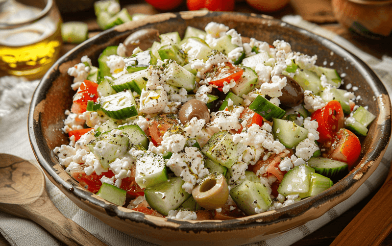 Greek-Style Bowl With Olives, Pepperoncini, and Za'atar