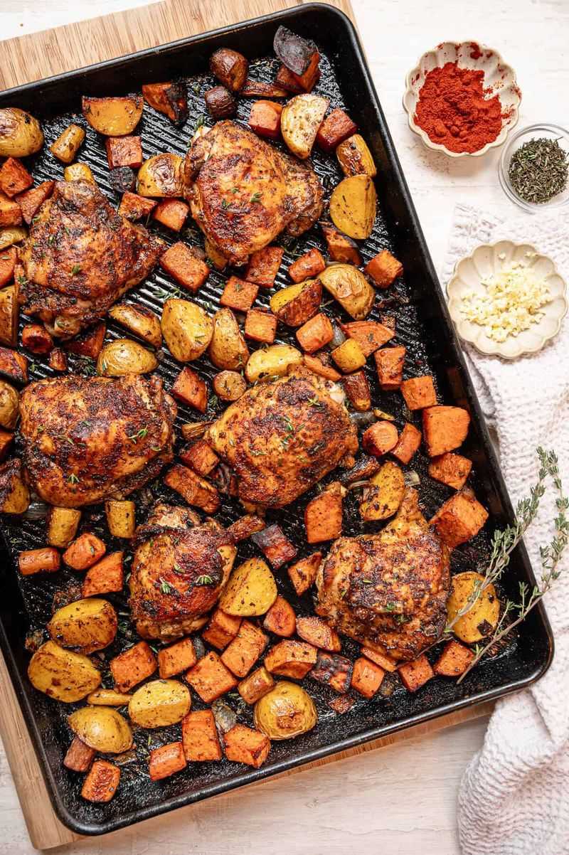 Sheet Pan Chicken Thighs with Roasted Vegetables
