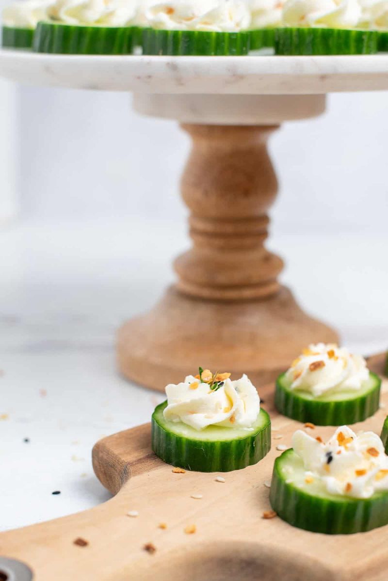Cucumber Rounds with Cream Cheese and Everything Bagel Seasoning