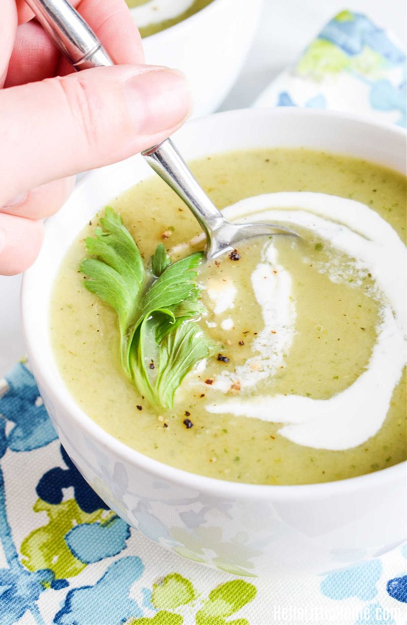 Celery Soup with Blue Cheese Swirl