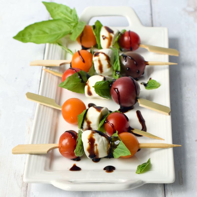 Air Fryer Caprese Skewers with Grilled Tomatoes