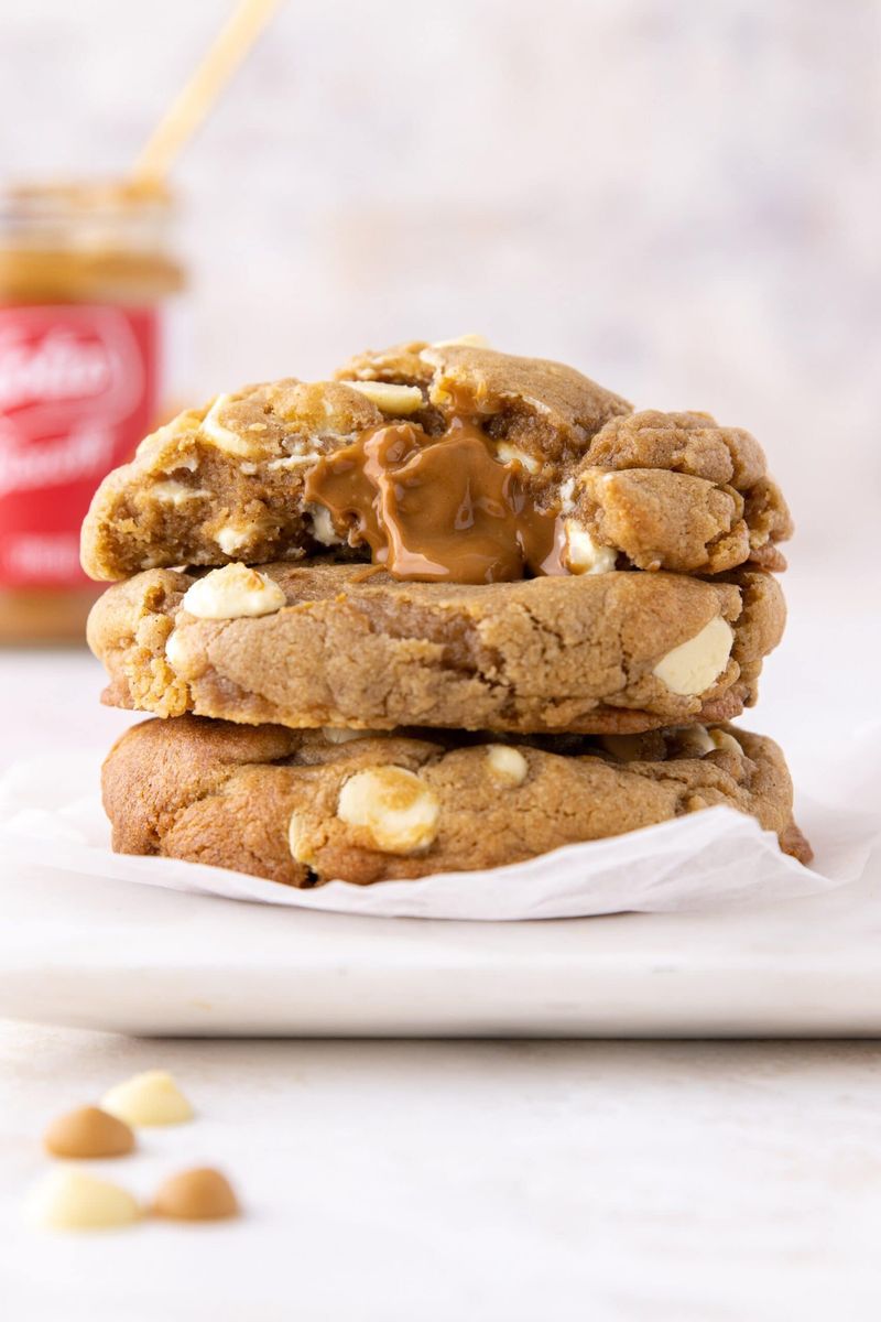 Biscoff and White Chocolate Stuffed Cookies