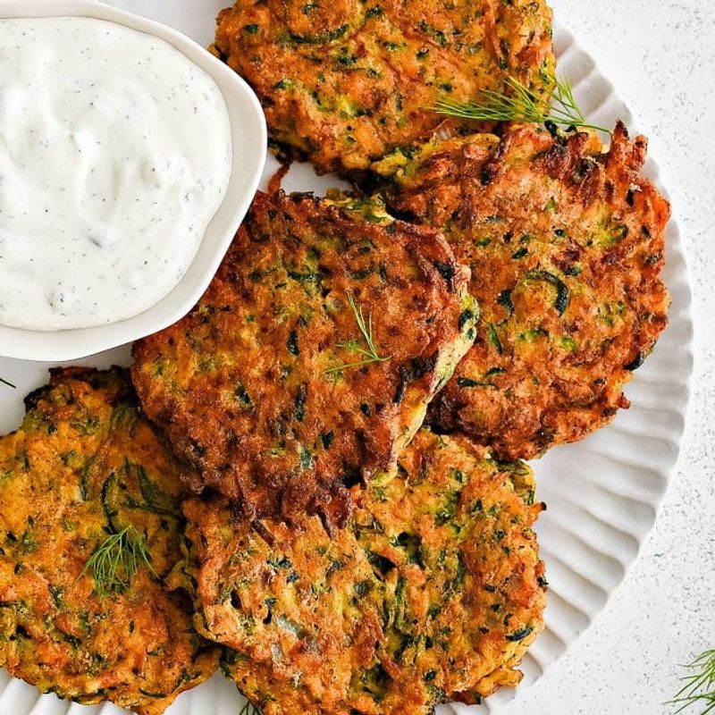 Zucchini Fritters With Sour Cream Dip