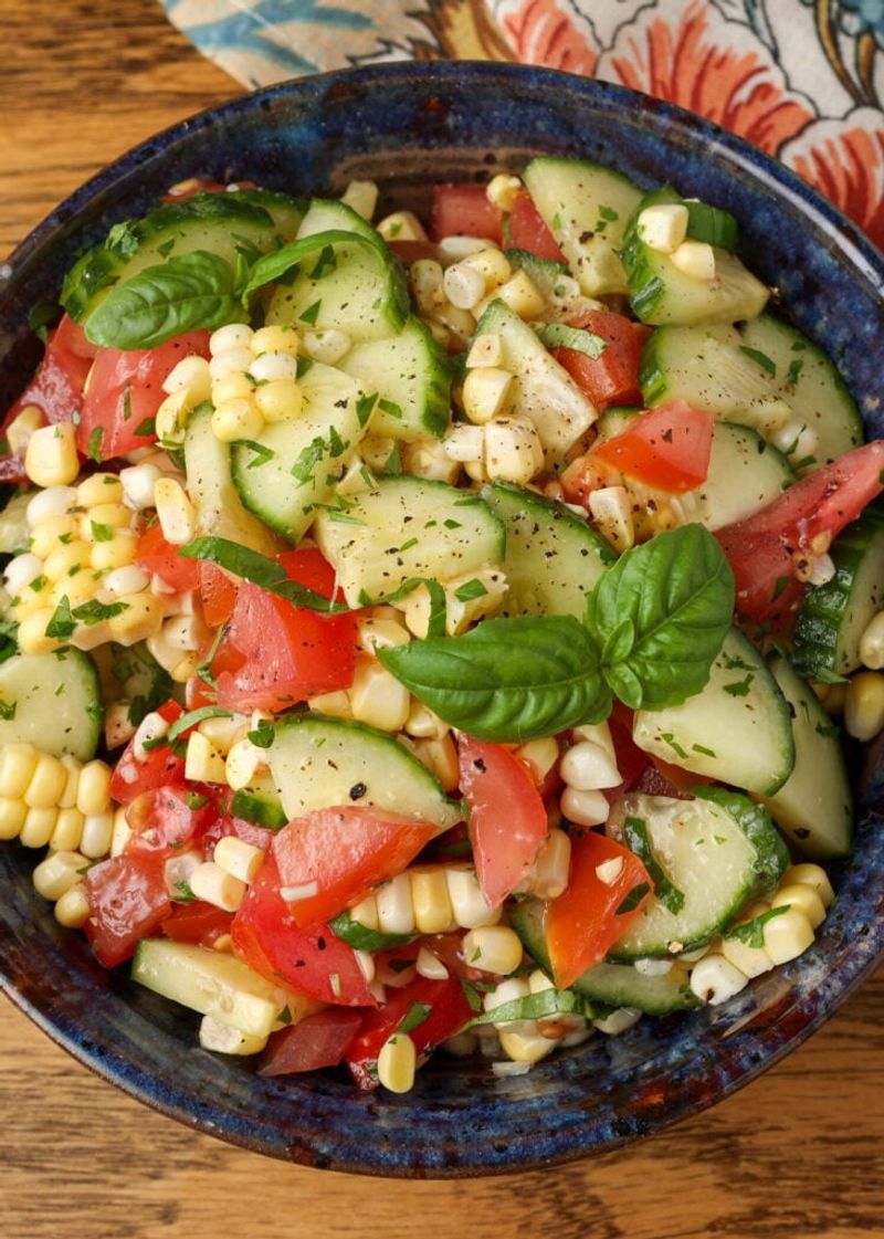 Mixed Greens, Cucumber, and Fresh Corn Kernels