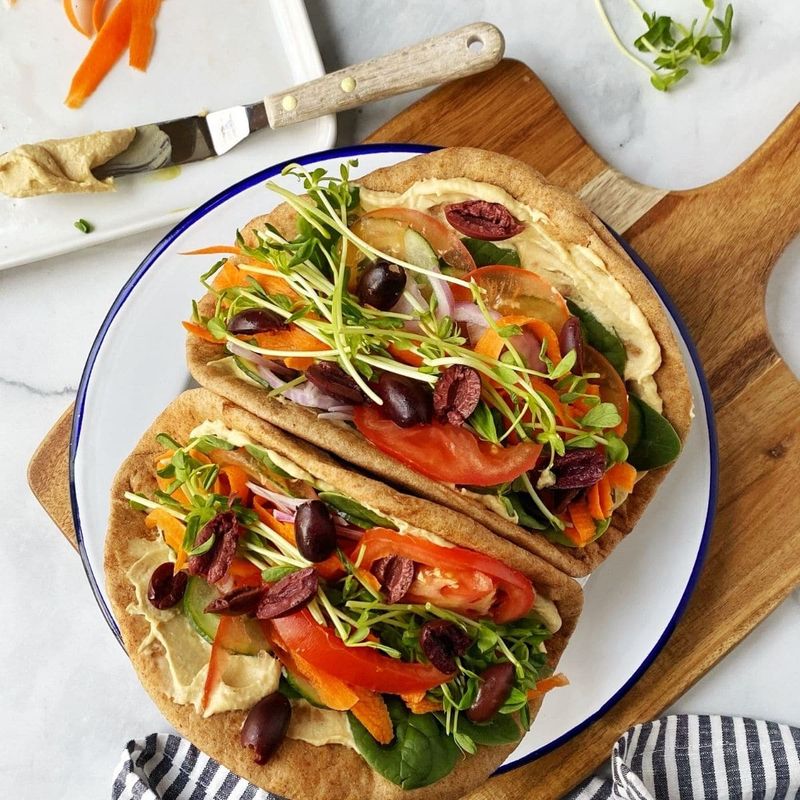 Whole Wheat Pita with Hummus and Roasted Veggies