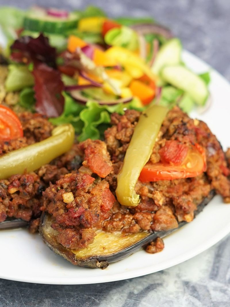 Stuffed Aubergine With Spiced Lamb