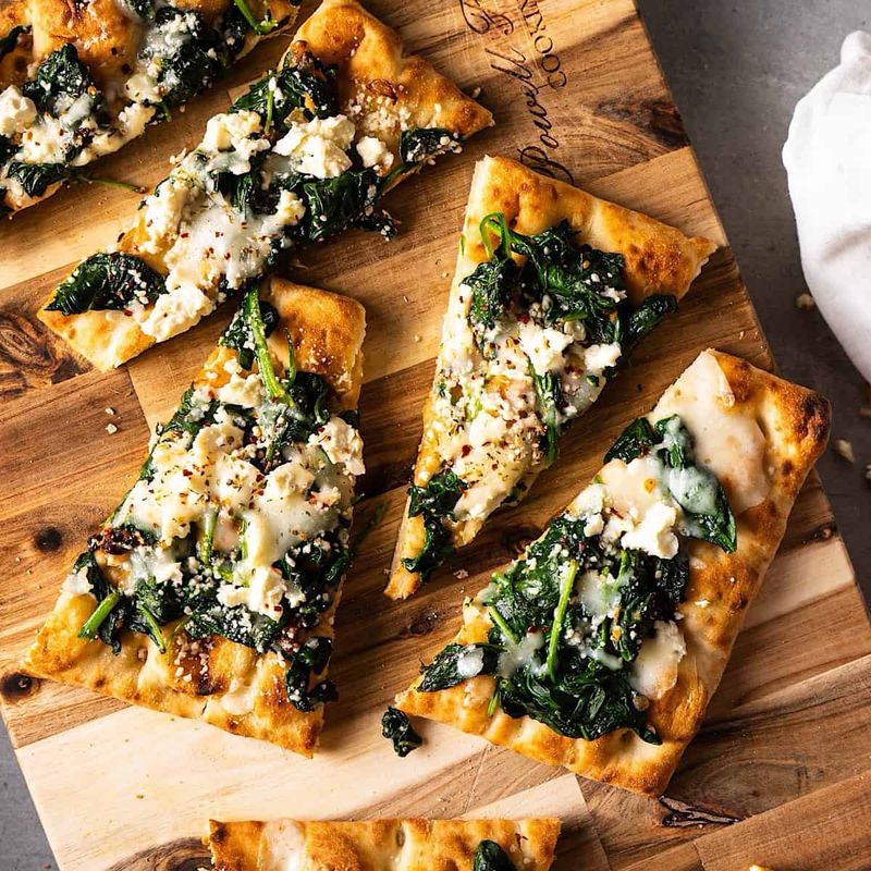 Spinach and Feta Flatbread with Leftover Greens