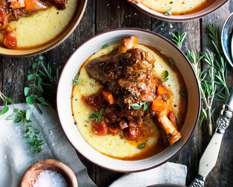 Lamb Stew Served Over Polenta