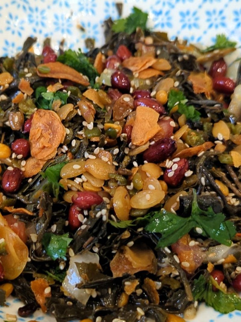 Lahpet Thoke (Burmese Tea Leaf Salad Prep on Stone)