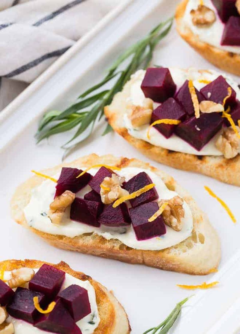 Roasted Beetroot with Goat Cheese Crostini