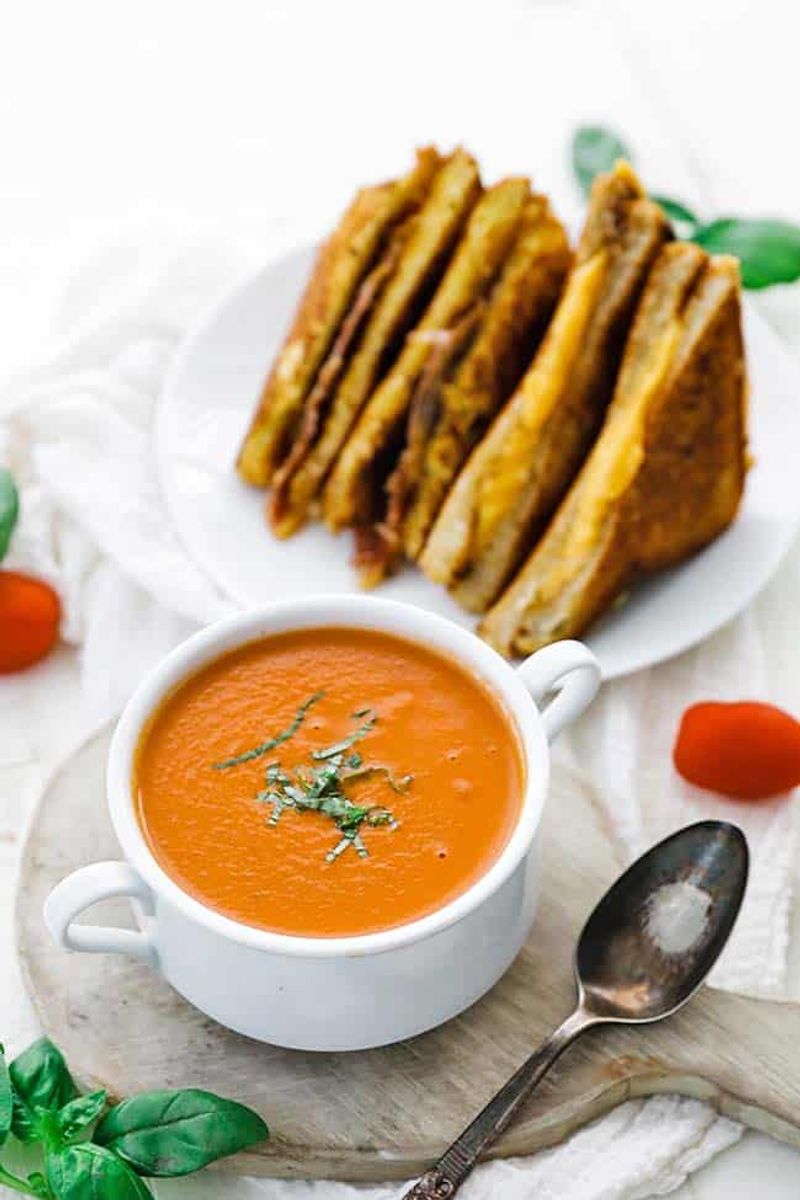 Tomato Basil Soup With Grilled Cheese