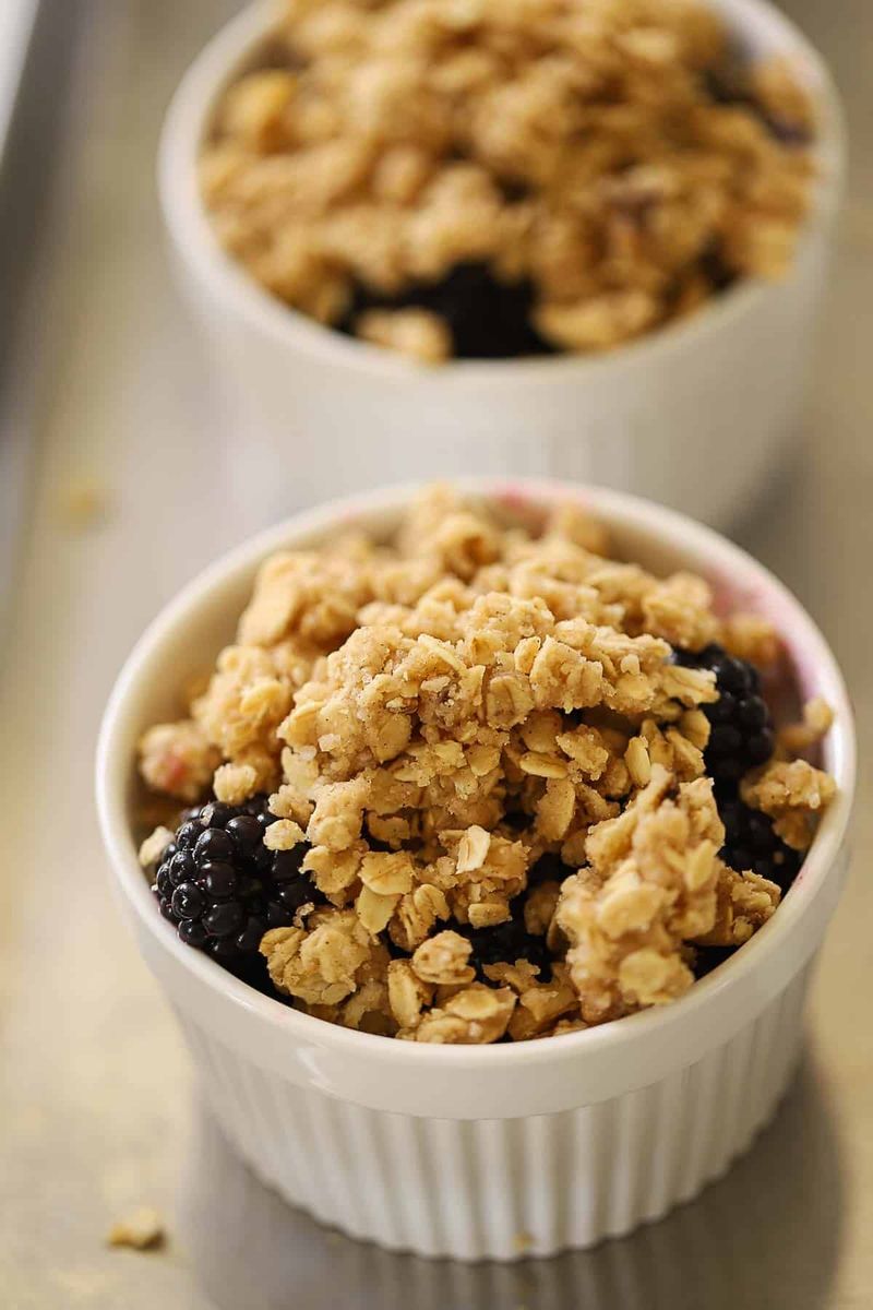 Mini Blackberry Crumbles In Individual Ramekins