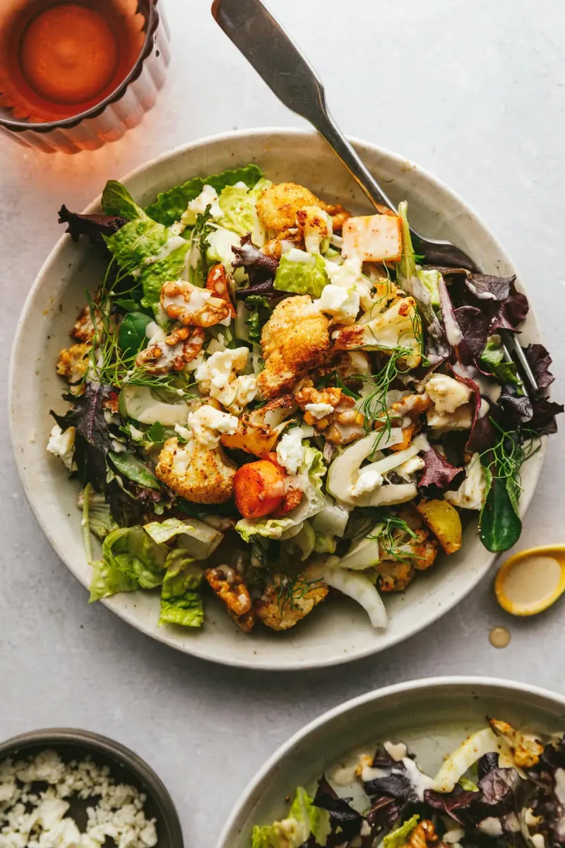 Romaine, Roasted Cauliflower, and Sun-Dried Tomatoes